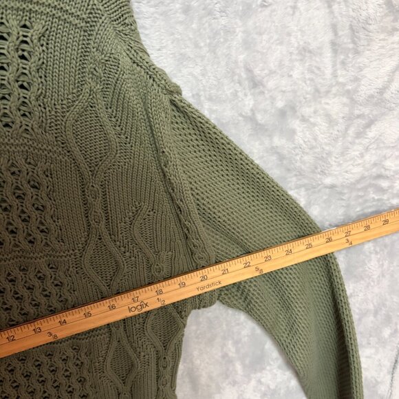 RTA Mock Turtleneck Chunky Knit Sweater Womens M Green Open Stitch Cable Knit - Picture 8 of 8